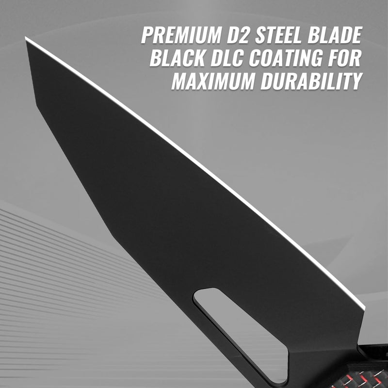 TACRAY Tarcus Folding Pocket Knife, 3.5" D2 Steel DLC Blade Carbon Fiber Overlay Handle, Lightweight EDC Knife with Crossbar Lock for Men and Women, Ideal for Camping, Hiking, and Survival - Image 2